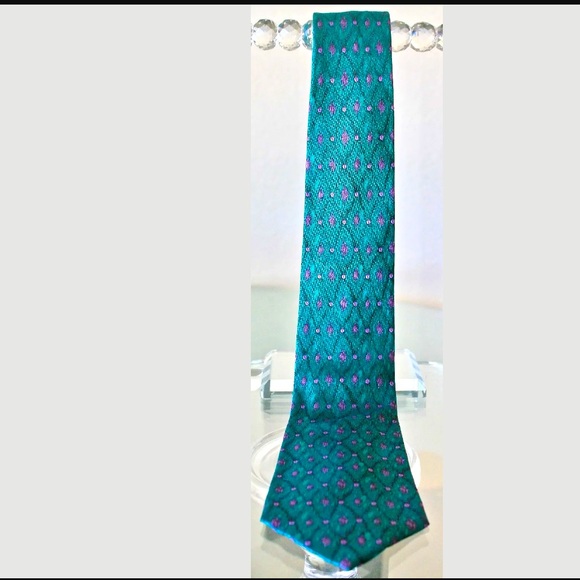GIANNI VERSACE MENS TIE TEAL SILK FRANK STELLA 80s VINTAGE - Picture 5 of 8
